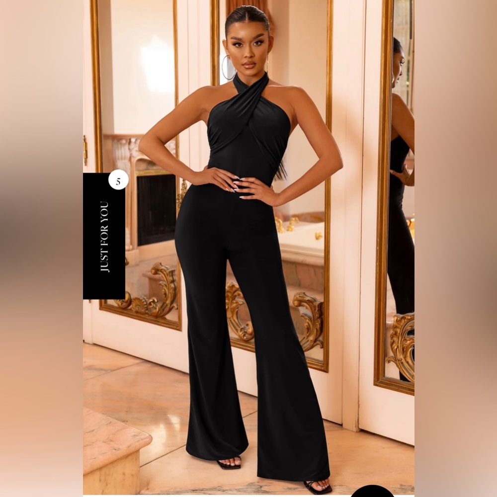 Club L London Black Halter Neck Jumpsuit